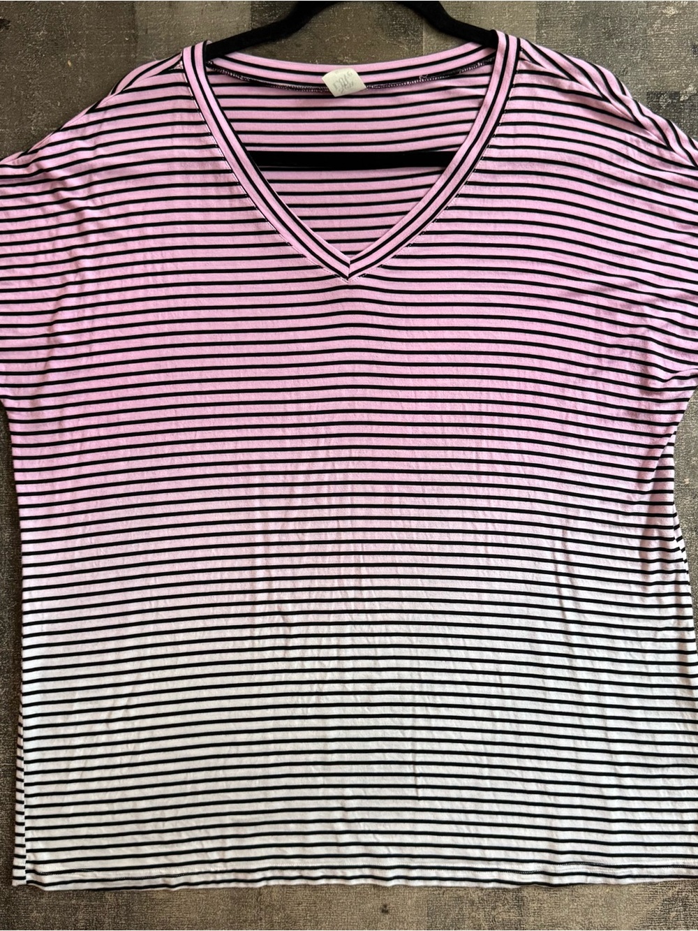 Sew In Love Pink and Black Striped V-Neck Tee Oversized